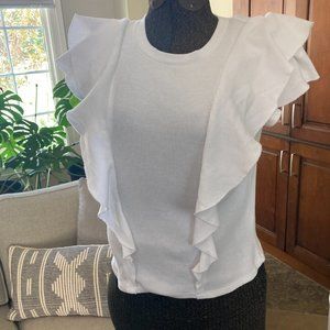VERONICA BEARD JEANS White Ruffle Top